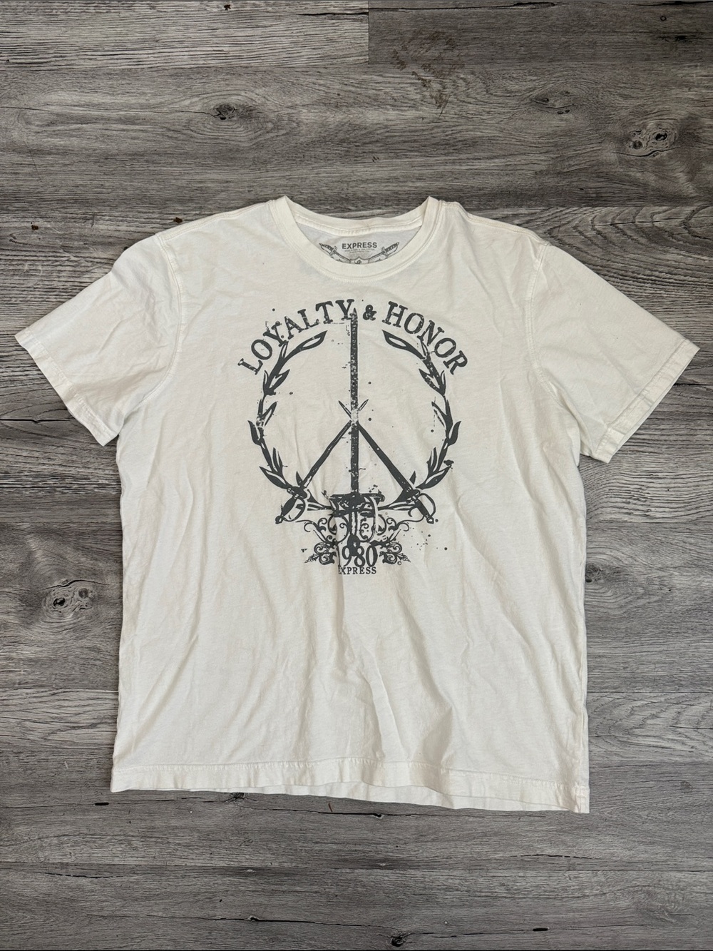 Express White Graphic 'Loyalty & Honor' Tee